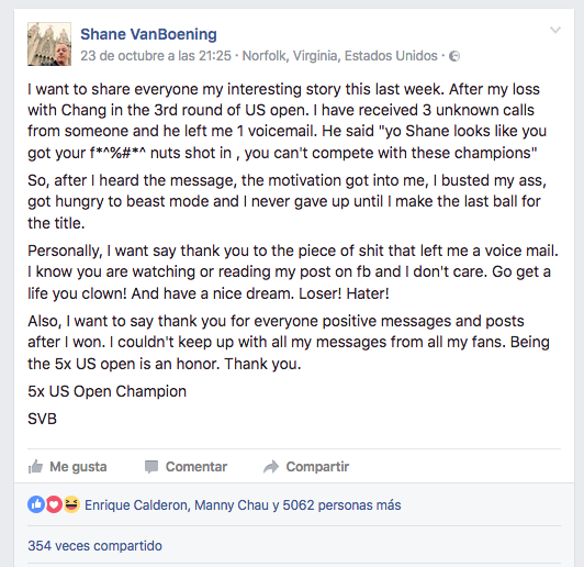 Shane Van Boening message